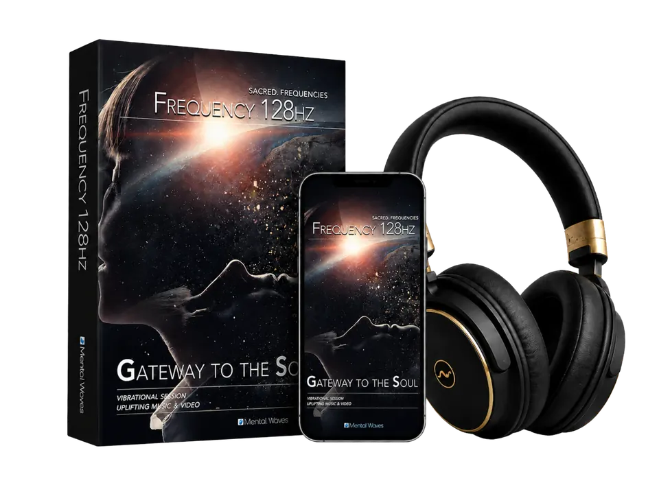 Frequency 128Hz product composition with mobile and headphones