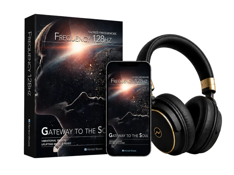 Frequency 128Hz product composition with mobile and headphones